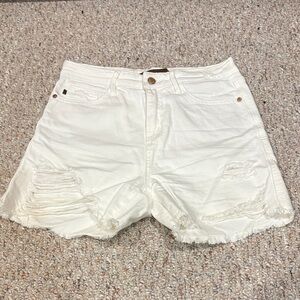 Judy Blue Ivory Distressed Jean Shorts